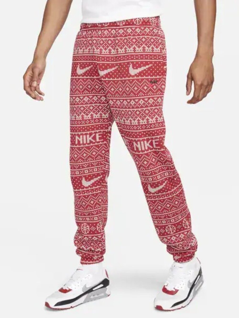 Nike Men's NWT Sportswear Club Fleece Red Holiday Pants Size Large